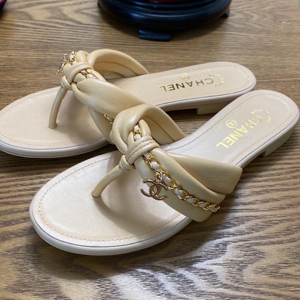 Chanel thong sandals, beige, size 41